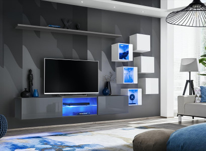 Luxury Designer Wall unit Furniture Gray Wall Shelf Closet Furnishings Suite